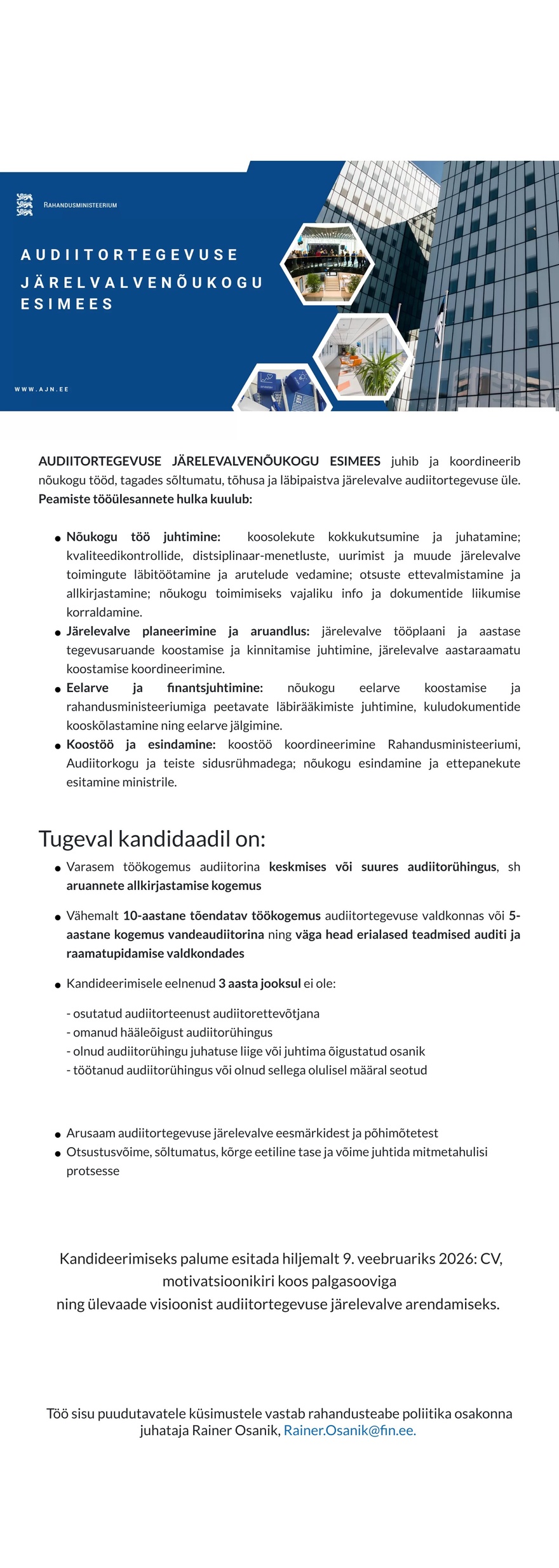 Rahandusministeerium AUDIITORTEGEVUSE JÄRELEVALVENÕUKOGU ESIMEES