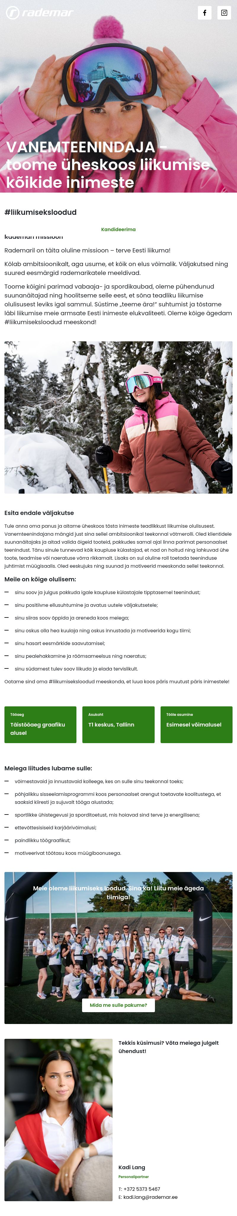 Rademar OÜ Vanemklienditeenindaja - anna oma panus T1 Rademari tiimi!