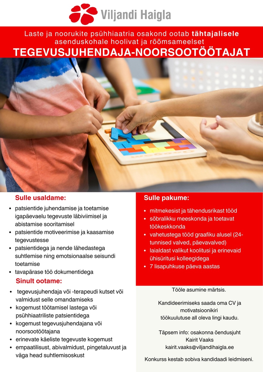 SA Viljandi Haigla Tegevusjuhendaja-noorsootöötaja