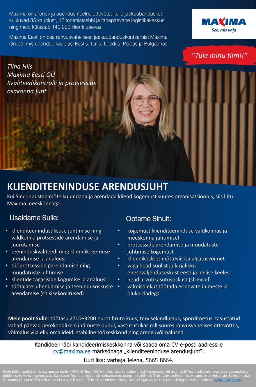 Maxima Eesti OÜ Klienditeeninduse arendusjuht