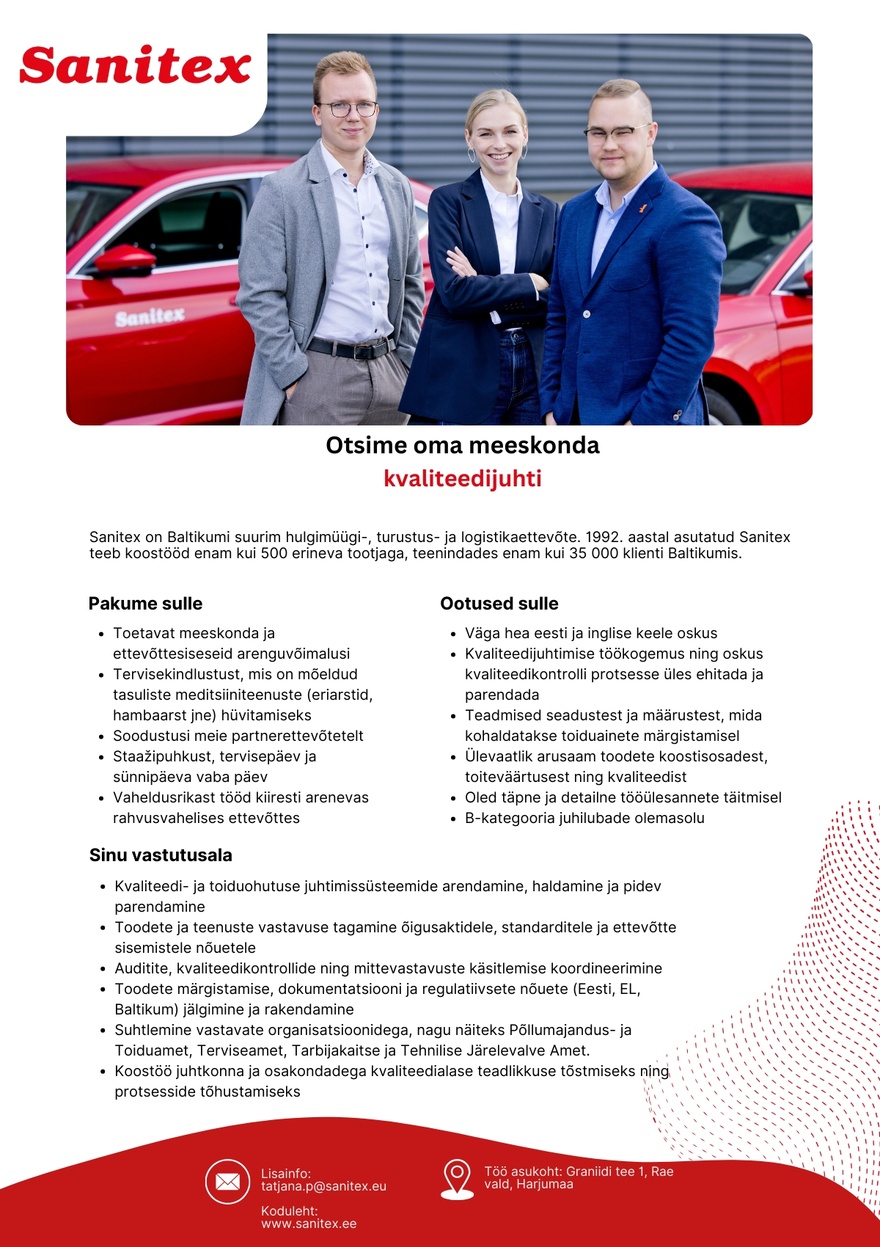 Sanitex OÜ Kvaliteedijuht
