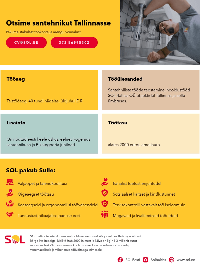 SOL Baltics OÜ Otsime santehnikut Tallinnasse