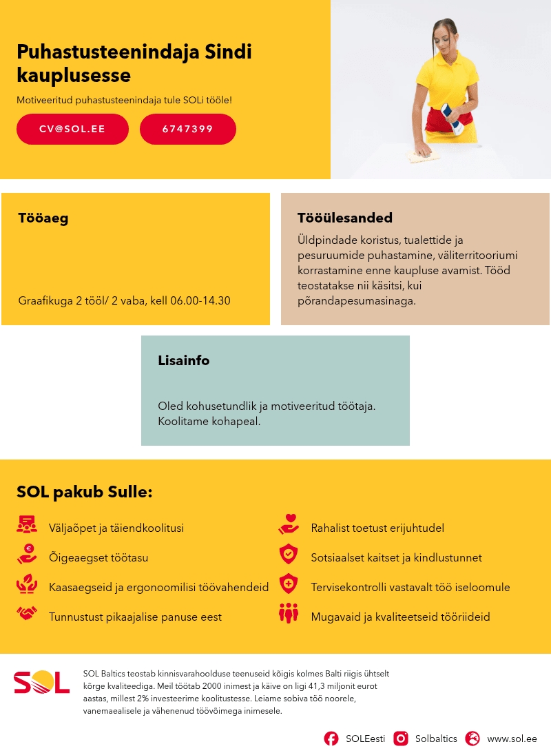 SOL Baltics OÜ Puhastusteenindaja Sindi kauplusesse