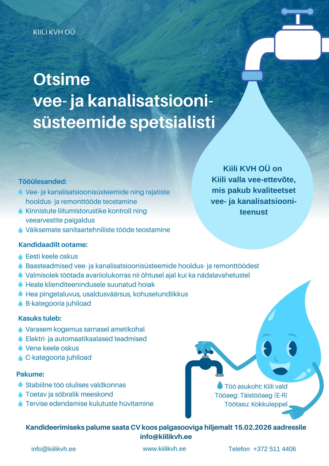 KIILI KVH OÜ Vee- ja kanalisatsioonisüsteemide spetsialist