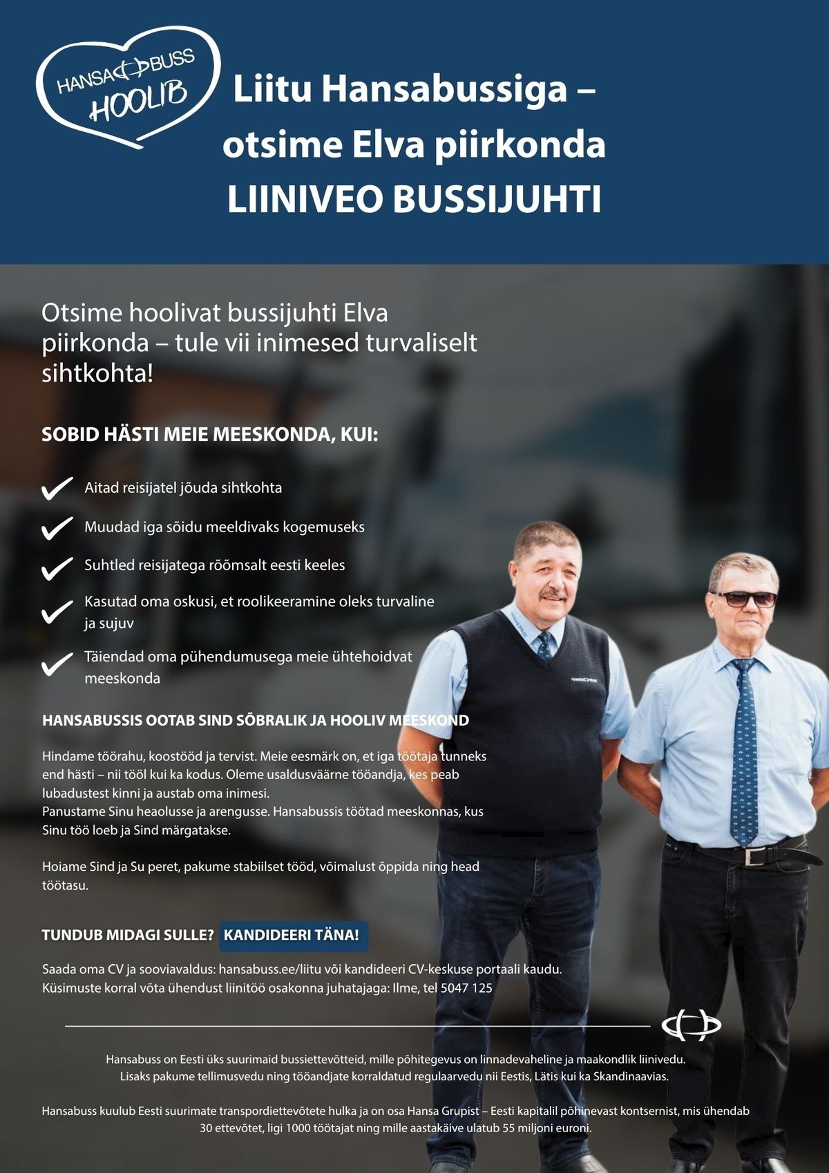 Hansabuss AS Maakonnaliinide bussijuht algusega Elvast