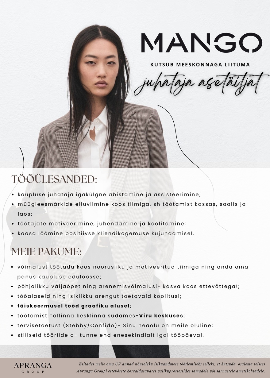 Apranga OÜ MANGO juhataja asetäitja