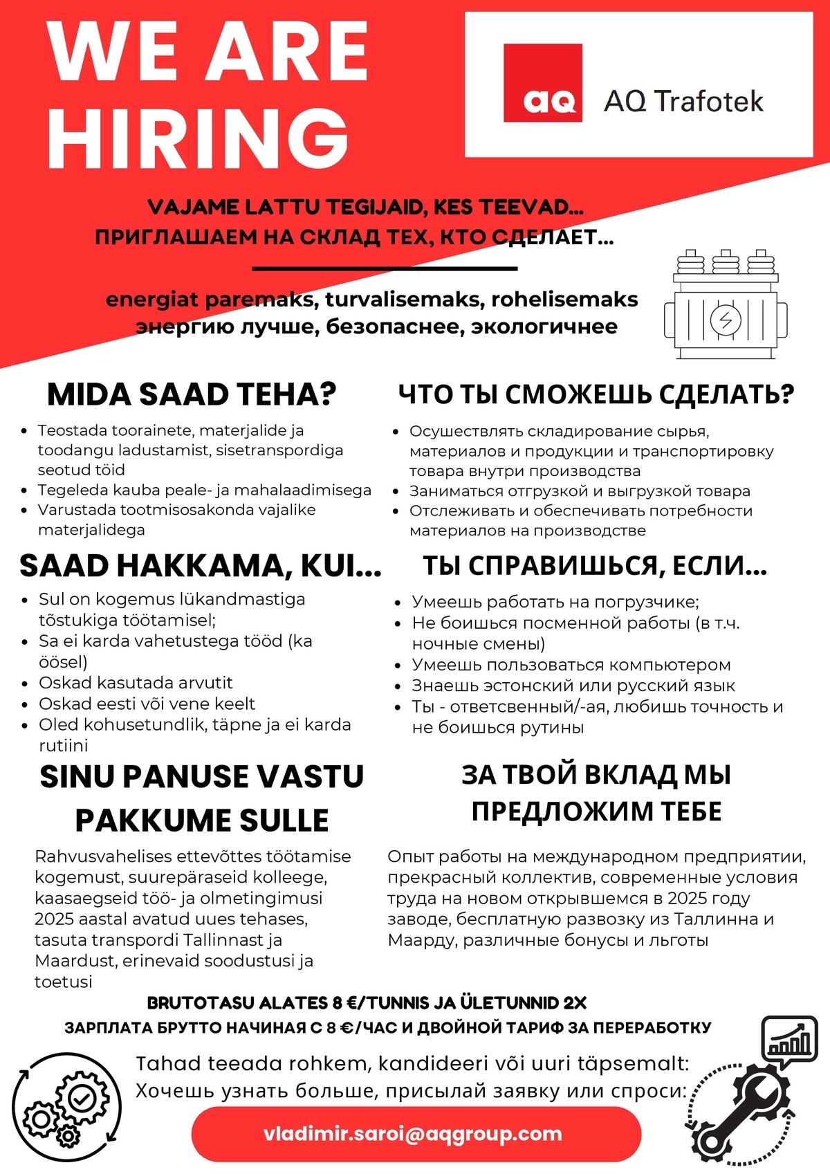 AQ Trafotek AS Laooperaator-tõstukijuht