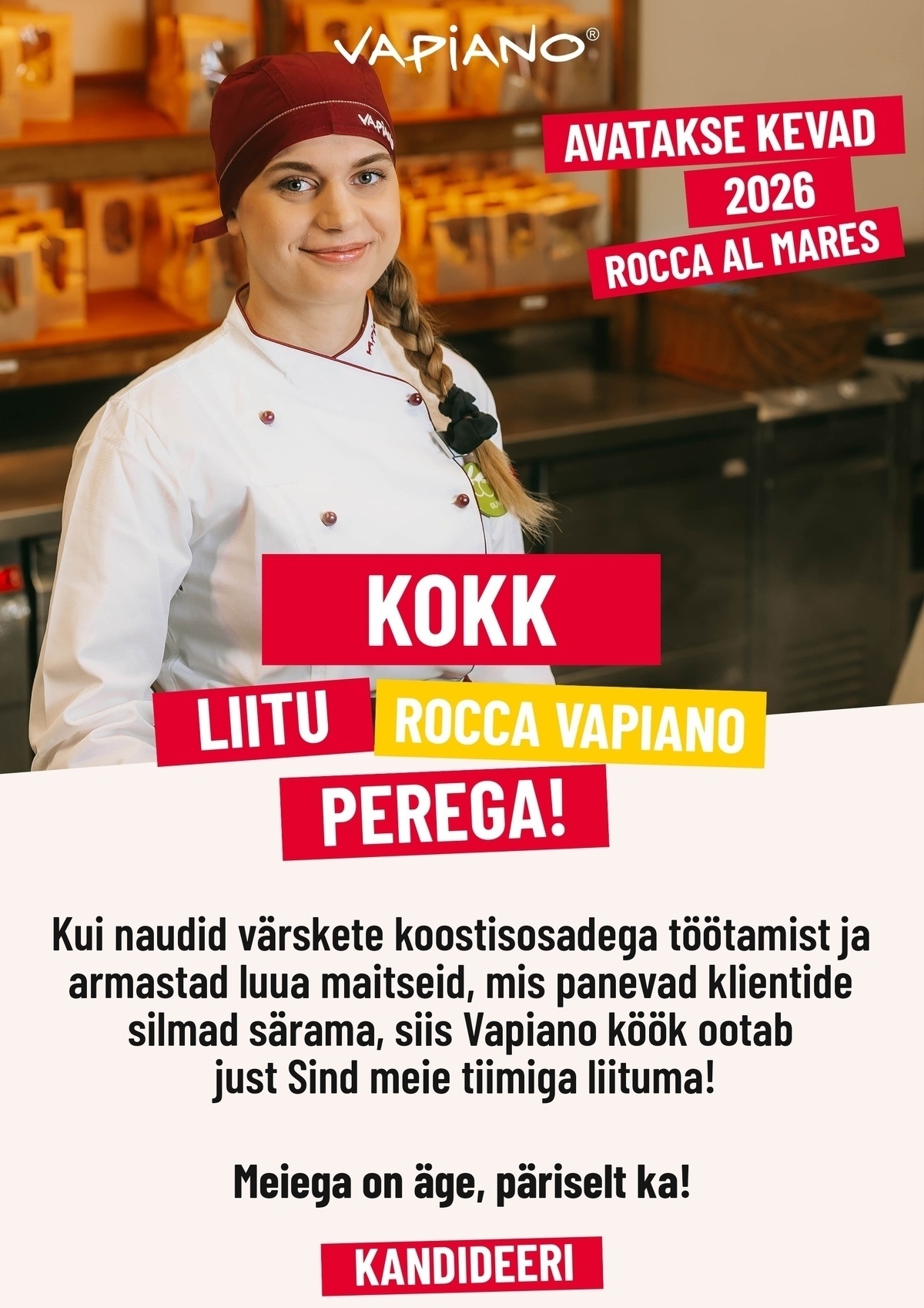 Vapi People OÜ VAPIANO Rocca al Mare avab uksed kevadel 2026 – tule meile 0,75 koormusega kokaks! (väljaõpe kohapeal)