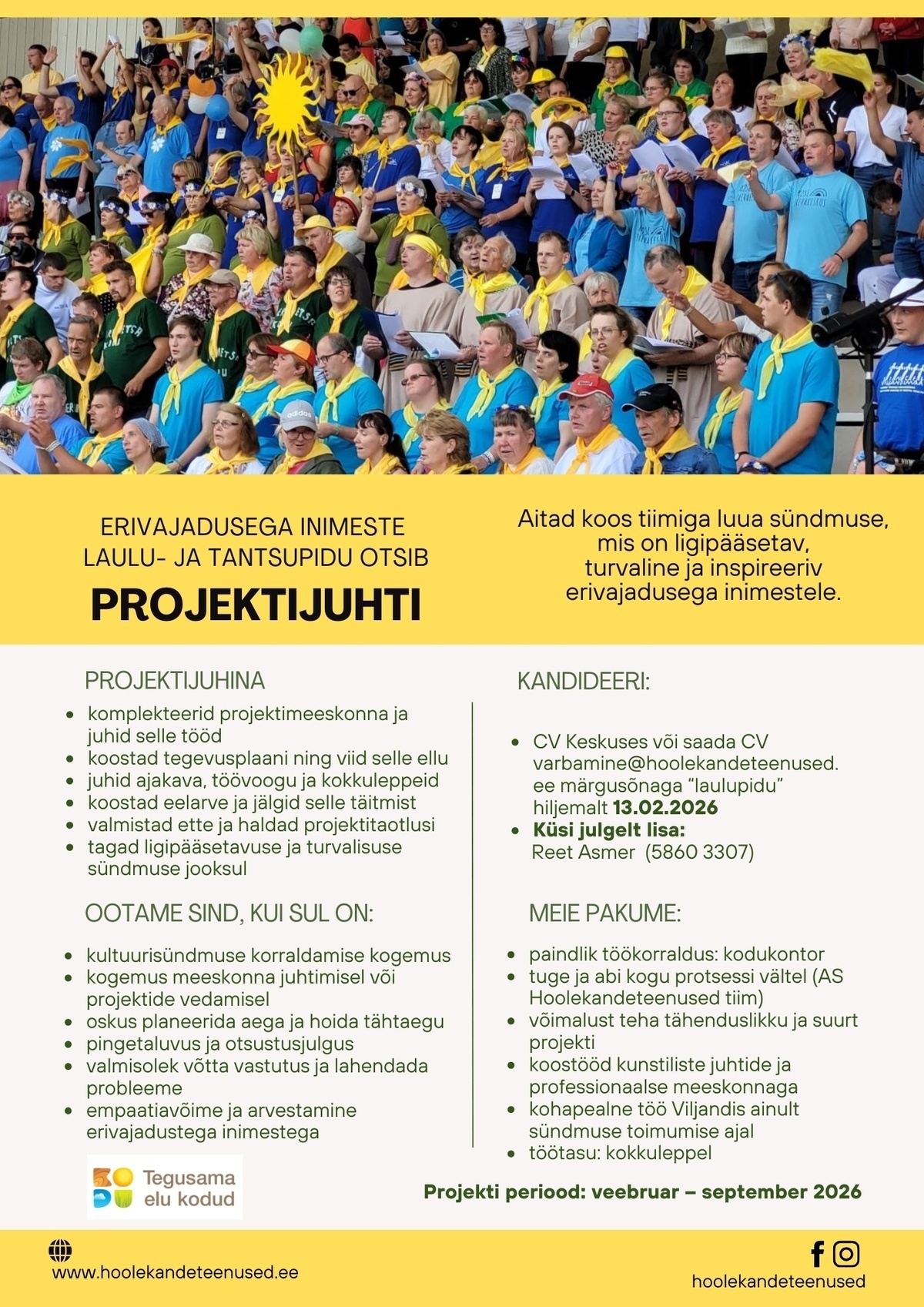 HOOLEKANDETEENUSED AS Erivajadusega inimeste laulu- ja tantsupeo PROJEKTIJUHT