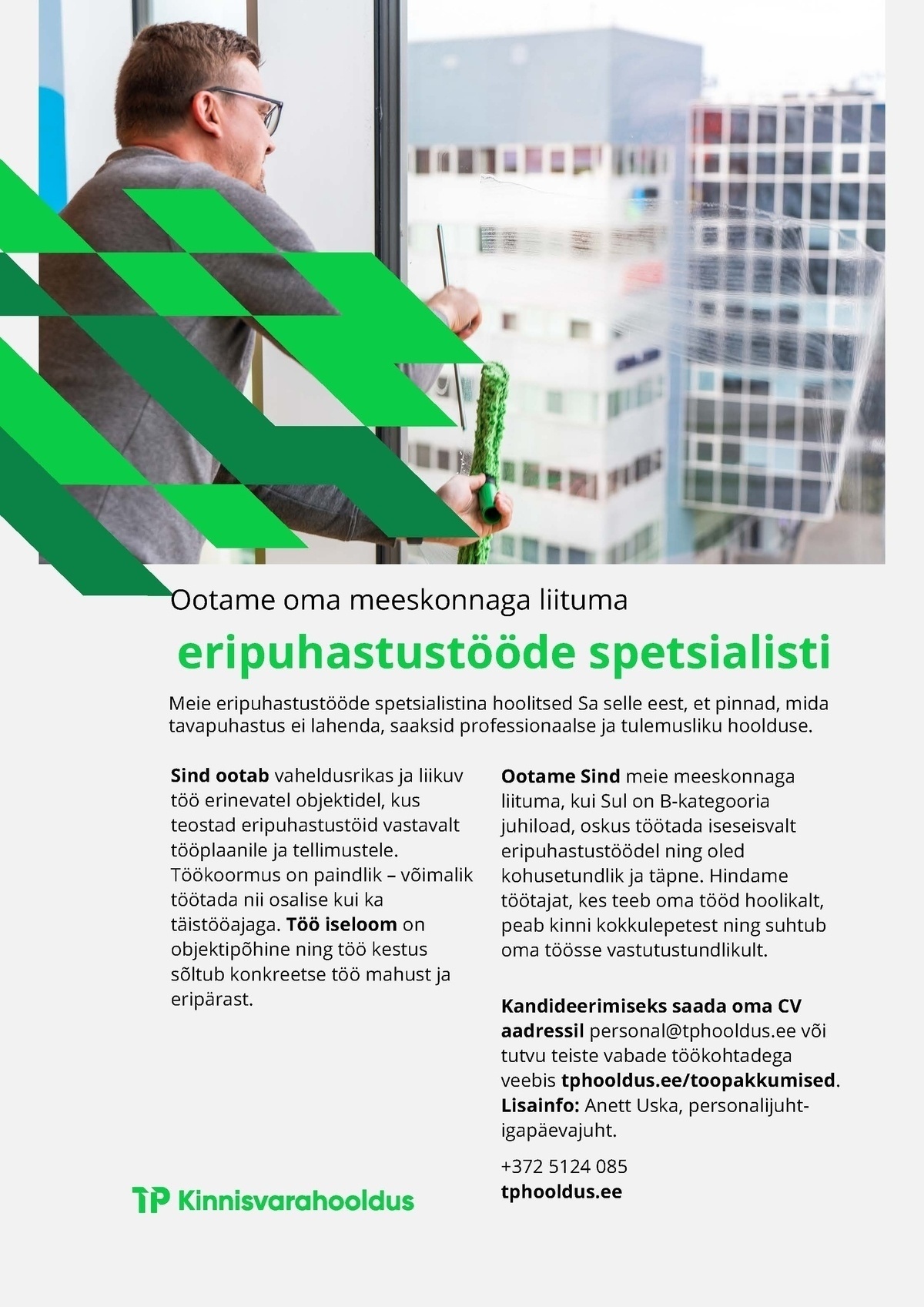 TP Kinnisvarahooldus OÜ Eripuhastustööde spetsialist