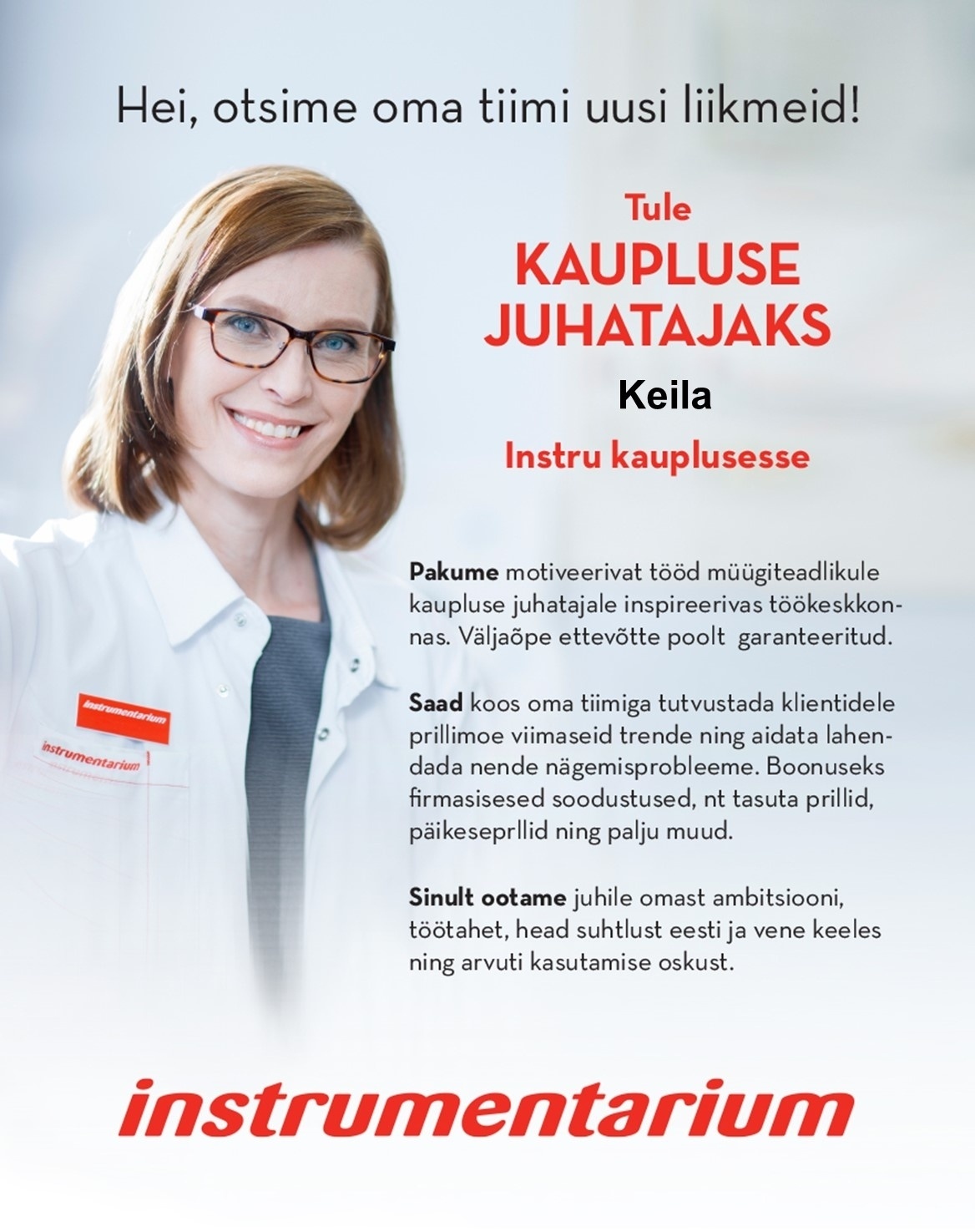 Instrumentarium Optika OÜ Kaupluse juhataja Keila uue kaubanduskeskuses Instru kauplusesse
