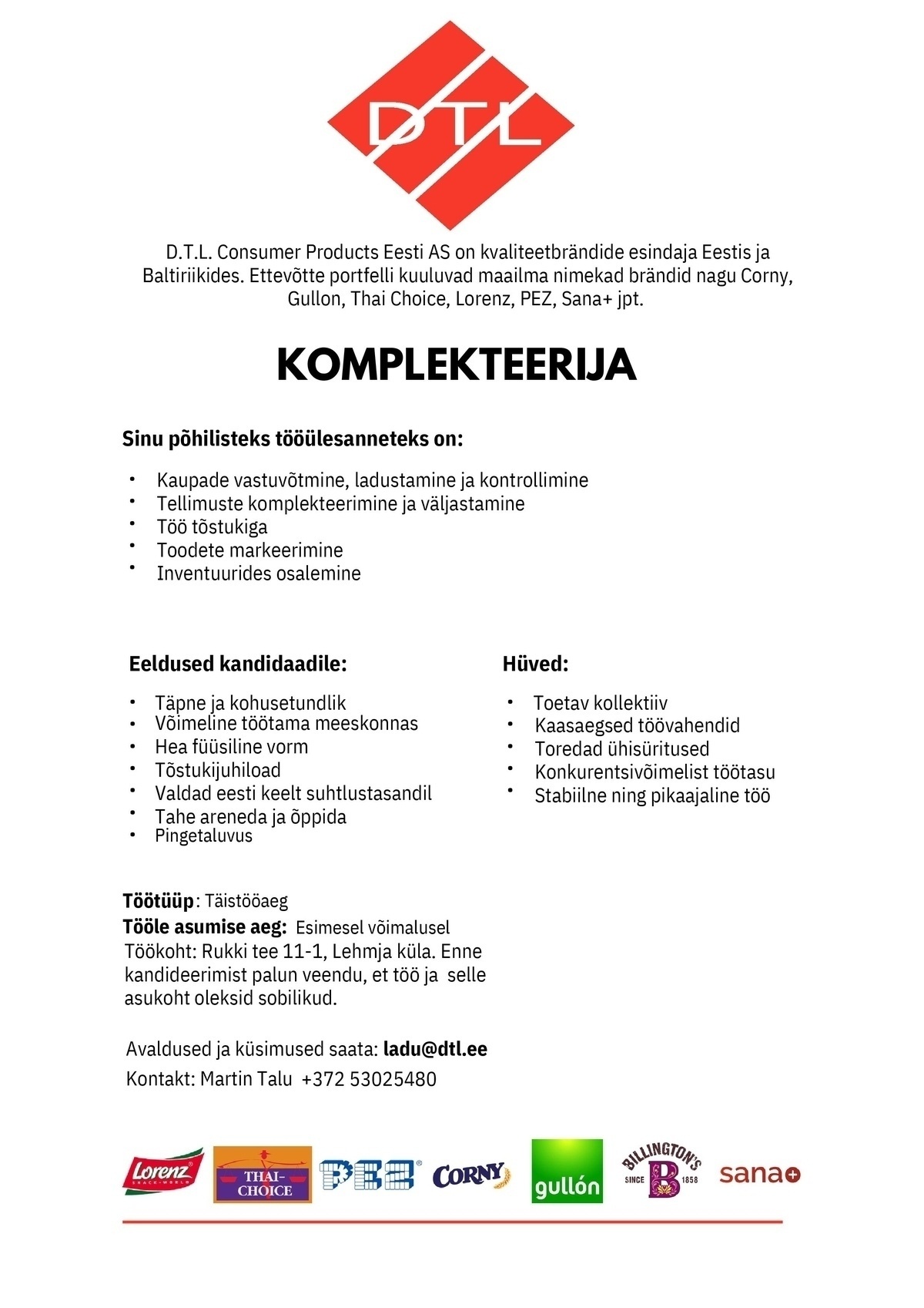 D.T.L. Consumer Products Eesti AS Komplekteerija