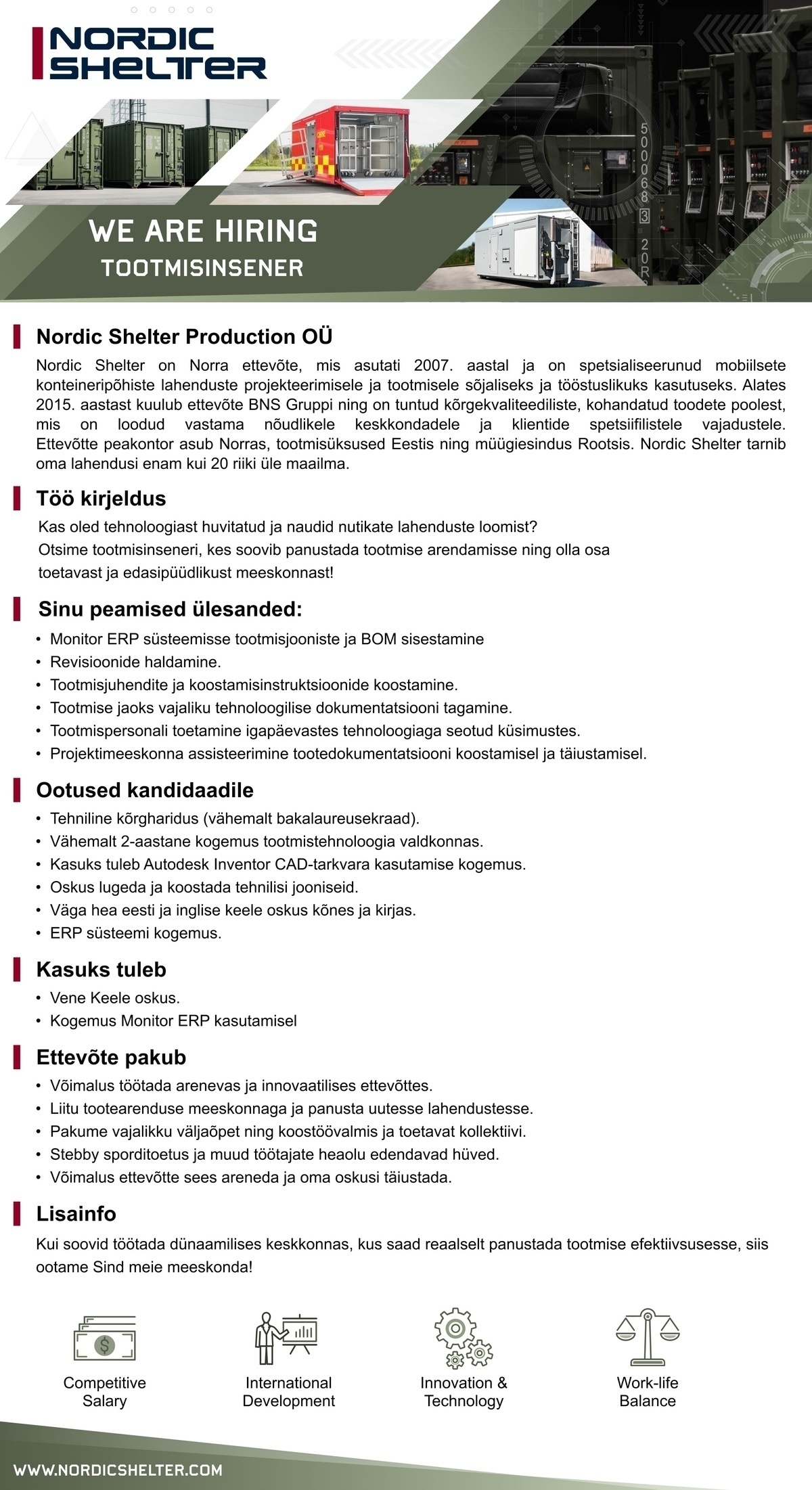 NORDIC SHELTER PRODUCTION OÜ Tootmisinsener