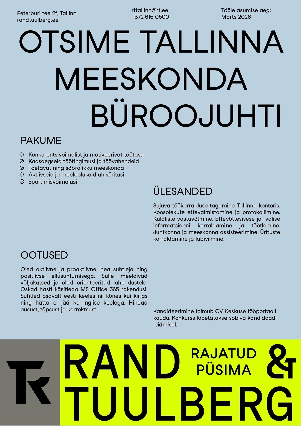 Ehitusfirma Rand ja Tuulberg AS Büroojuht