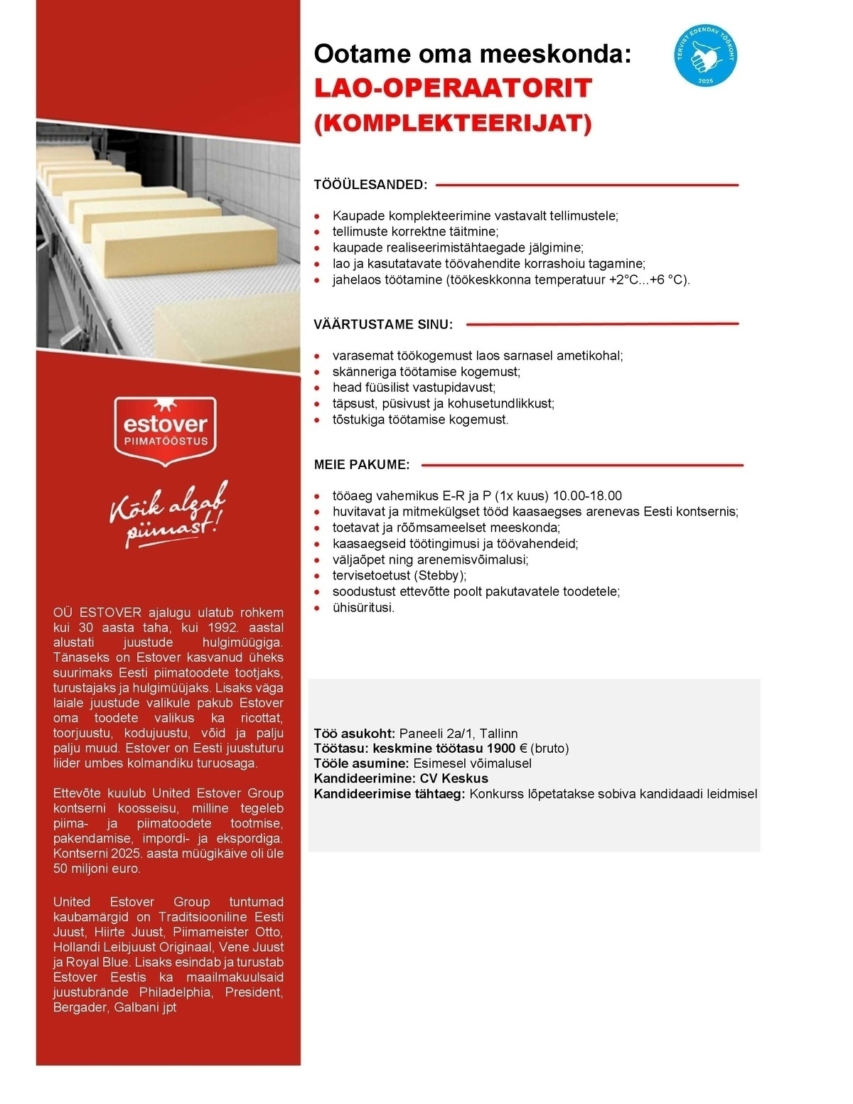 Estover OÜ Lao-operaator (komplekteerija)