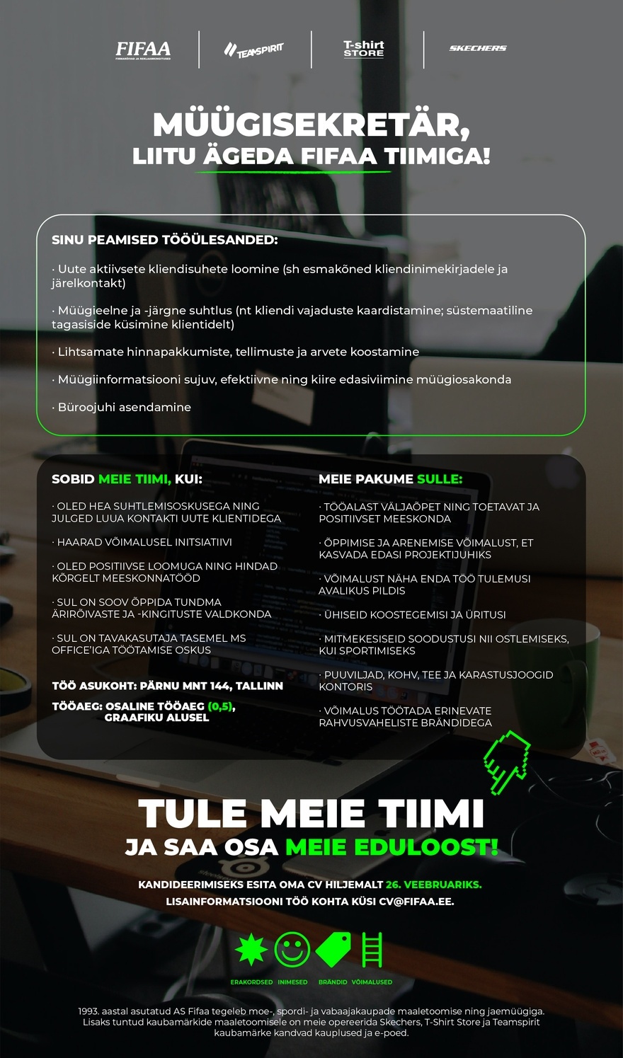 FIFAA AS Osalise tööajaga MÜÜGISEKRETÄR, ideaalne üliõpilastele