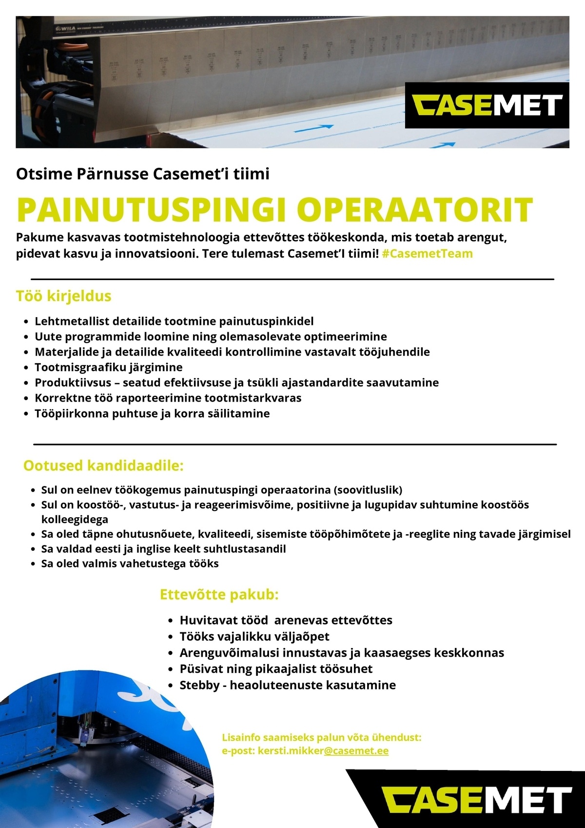 Casemet OÜ Painutuspingi operaator