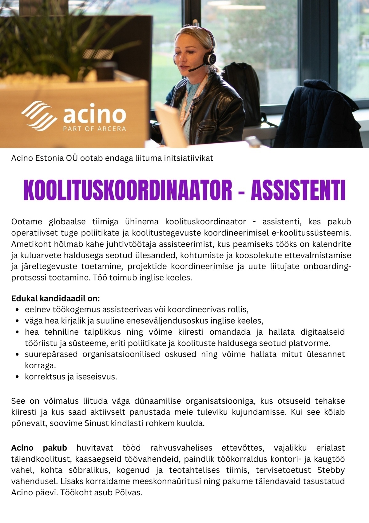 Acino Estonia OÜ Koolituskoordinaator-assistent