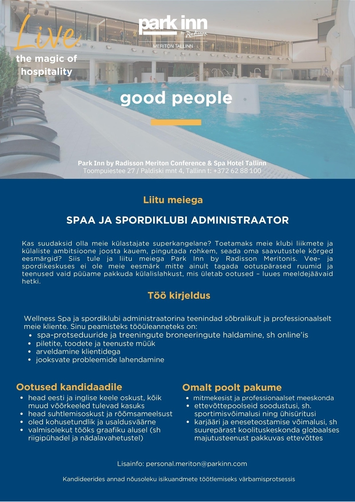 Meriton Hotels OÜ Spaa administraator