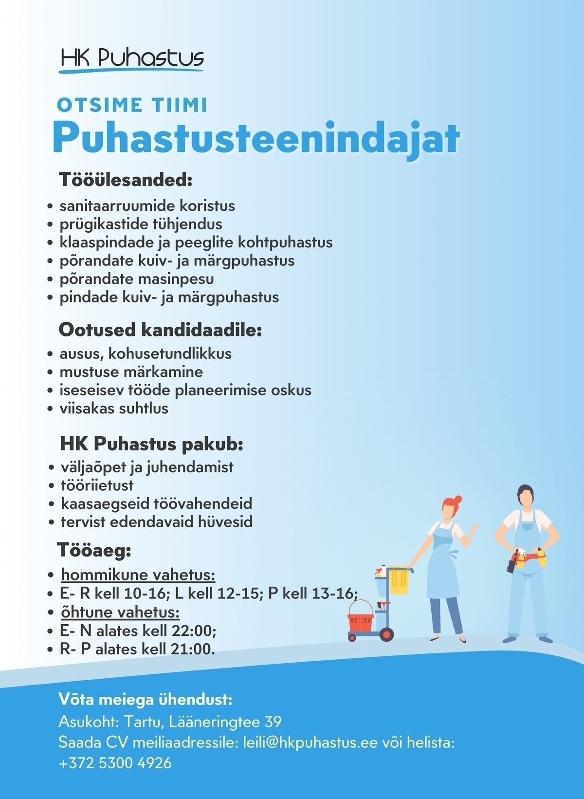 HK Puhastus OÜ Puhastusteenindaja