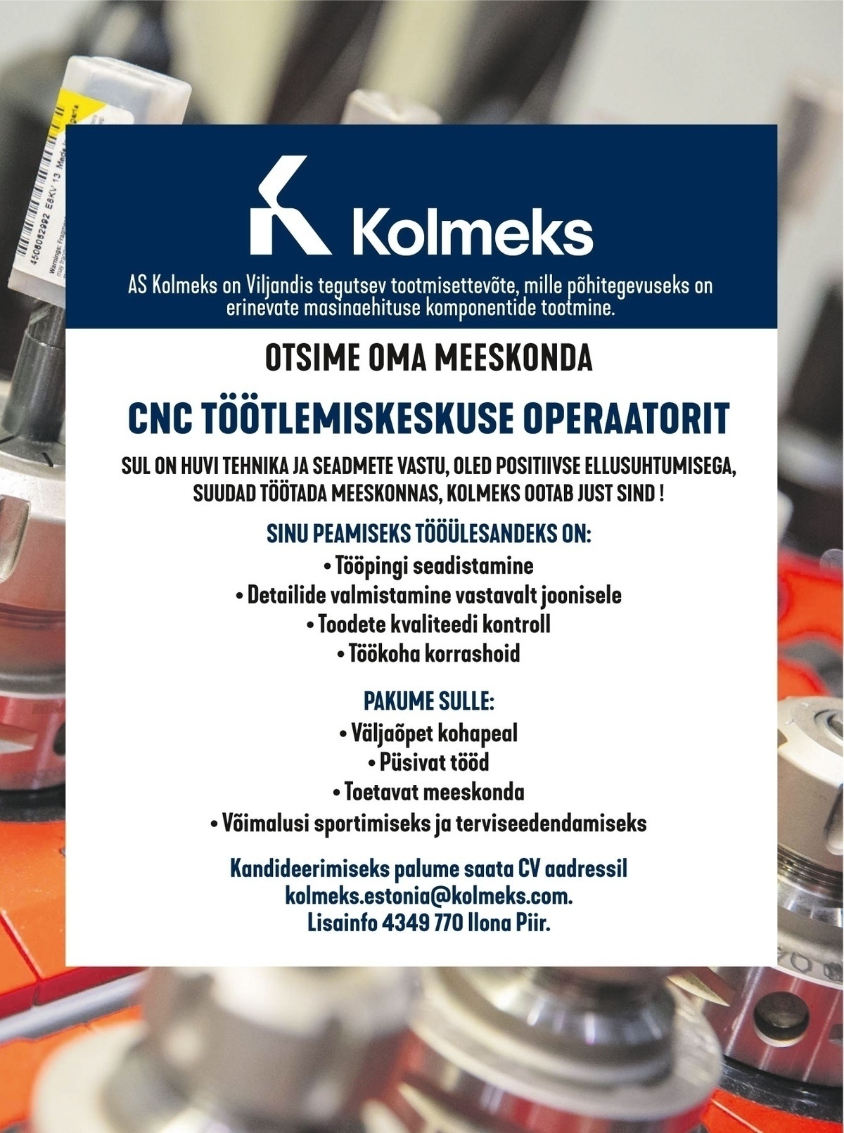 Kolmeks AS CNC-pingi operaator