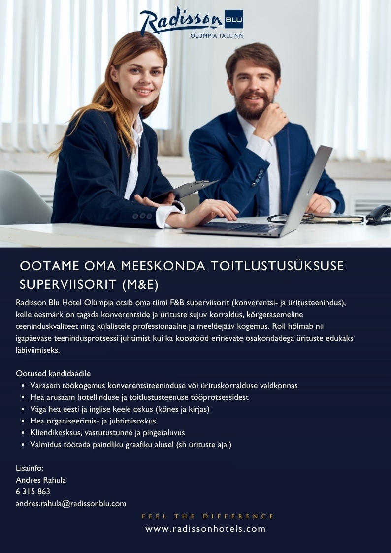 Hotell Olümpia OÜ Toitlustusüksuse superviisor (M&E)