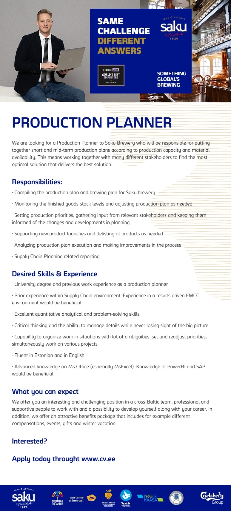 Saku Õlletehase AS Tootmise planeerija