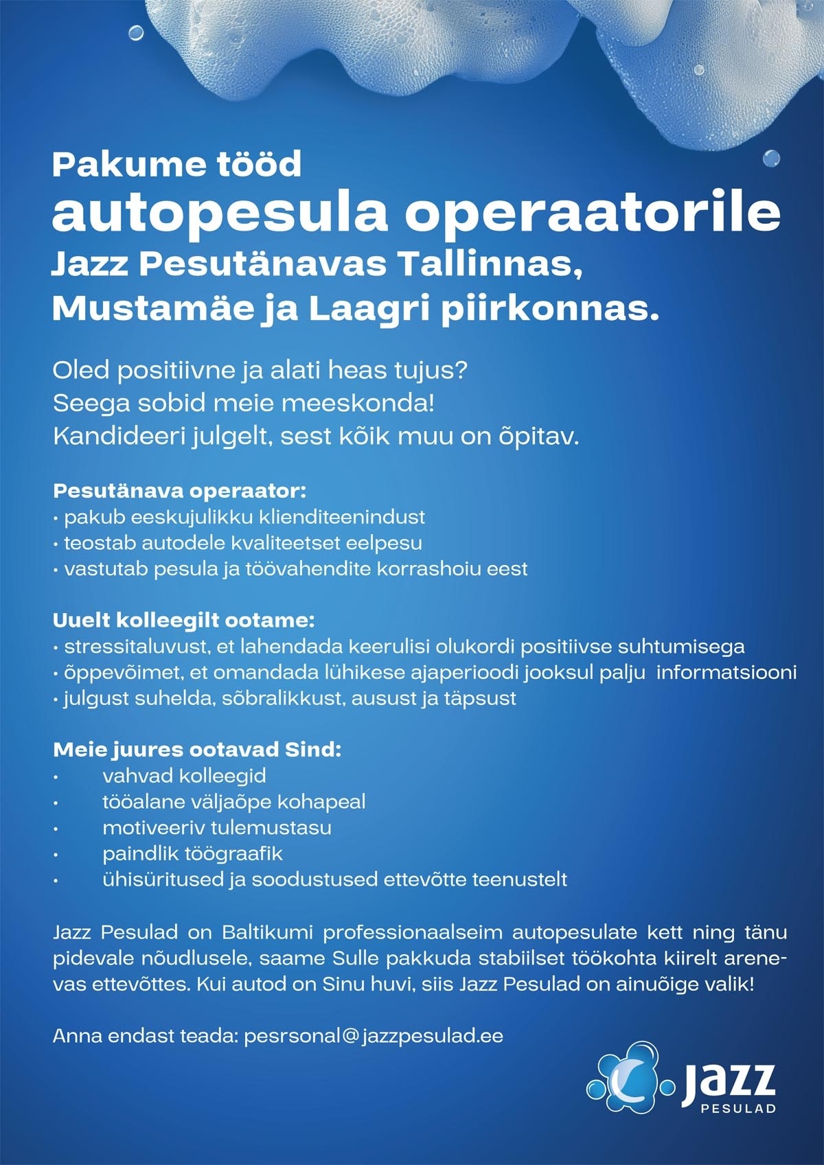 Express Pesulad OÜ Jazz Pesutänava operaator Mustamäe ja Laagri piirkonnas