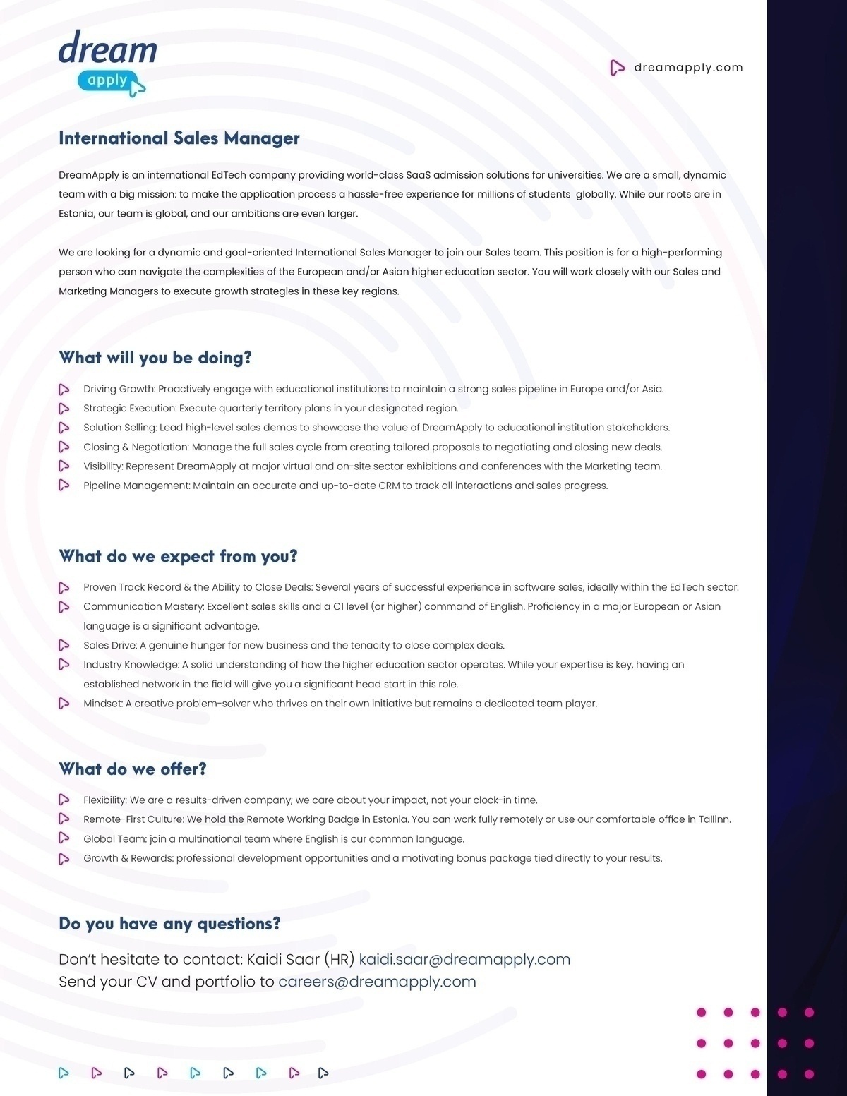 DreamApply OÜ International Sales Manager