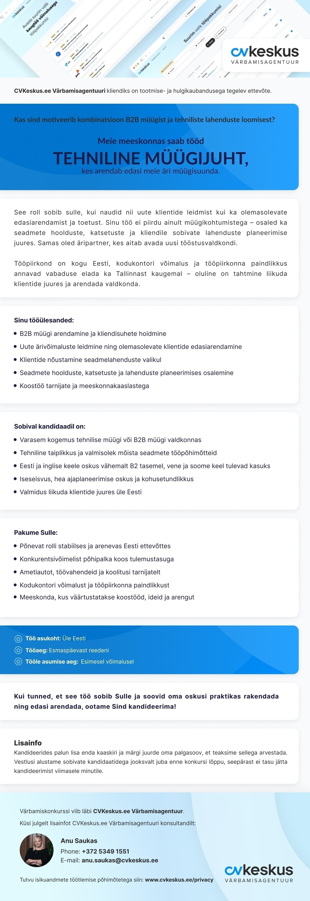 CVKeskus.ee Värbamisagentuur TEHNILINE MÜÜGIJUHT