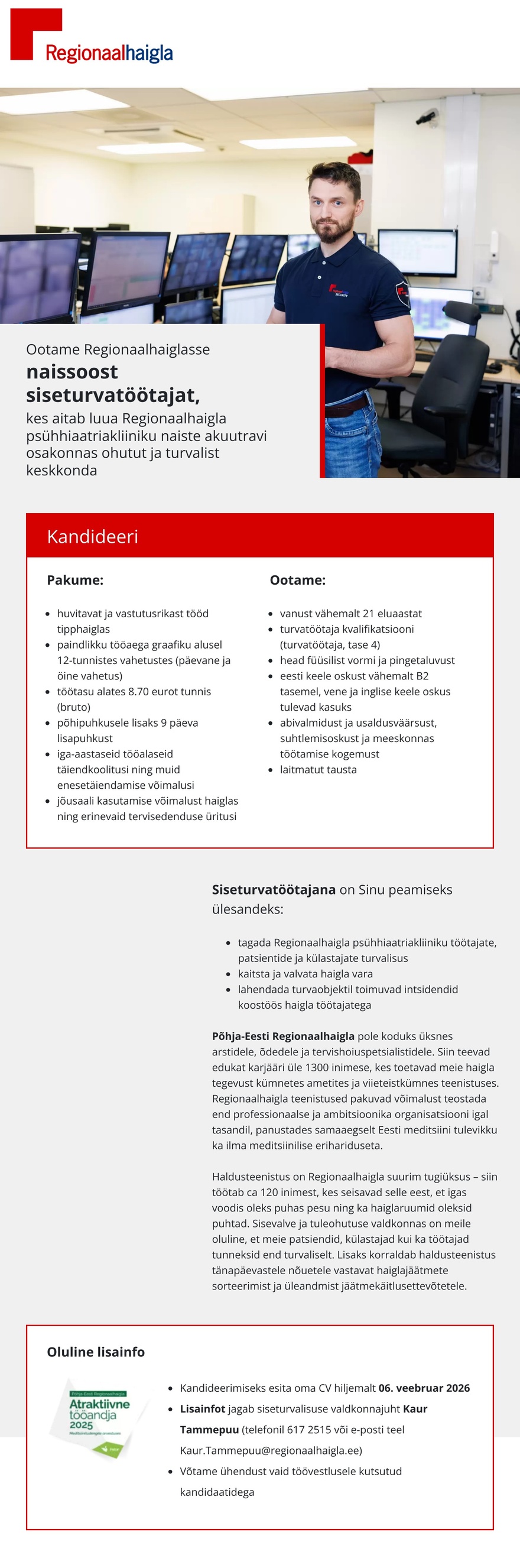Põhja-Eesti Regionaalhaigla Naissoost siseturvatöötaja
