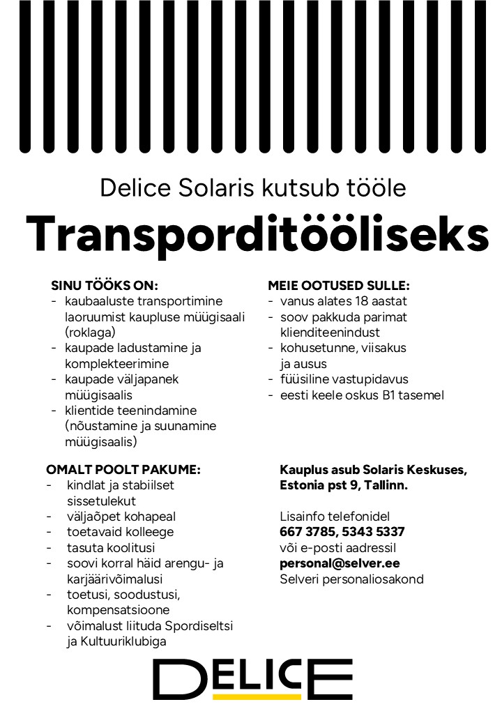 Selver Transporditööline Delice Solaris kaupluses