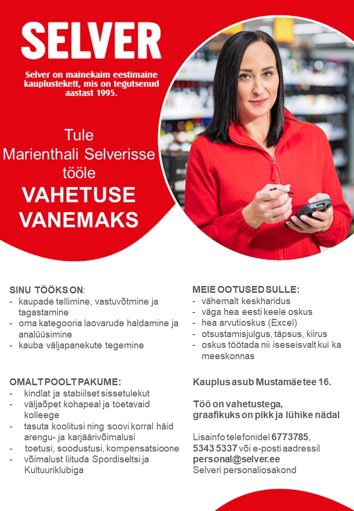 Selver Vahetuse vanem (tellija) Marienthali Selveris