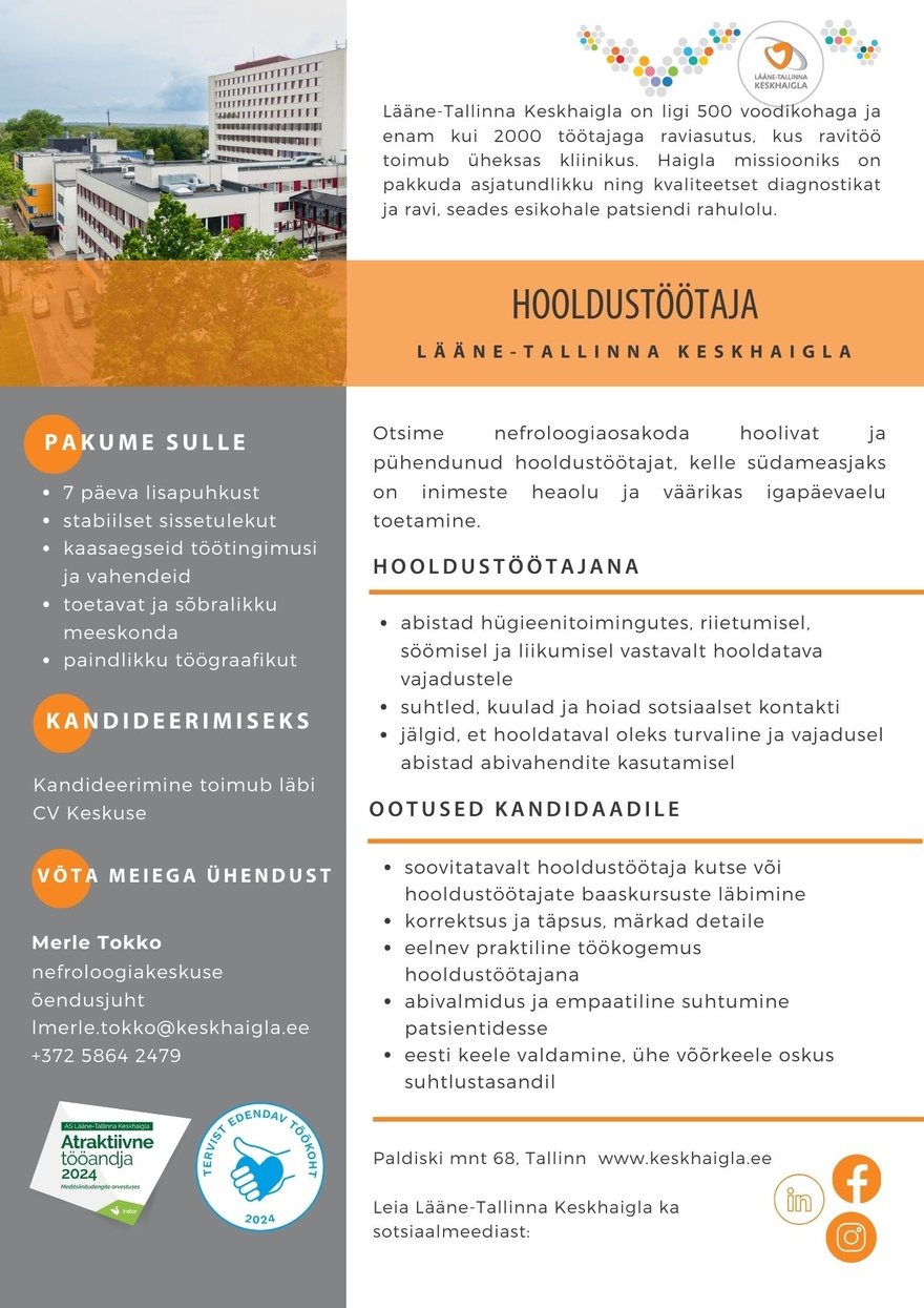 AS Lääne-Tallinna Keskhaigla Hooldustöötaja nefroloogiaosakonda