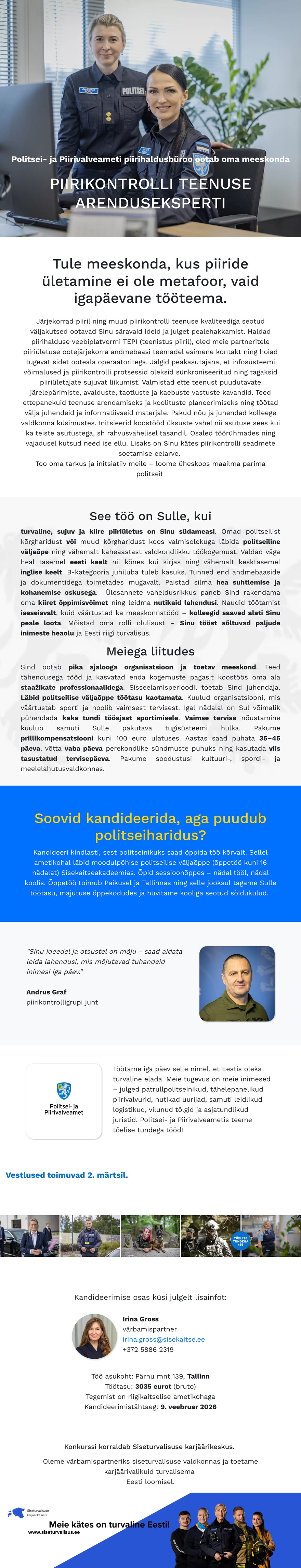 Siseturvalisuse karjäärikeskus Piirikontrolli teenuse arendusekspert