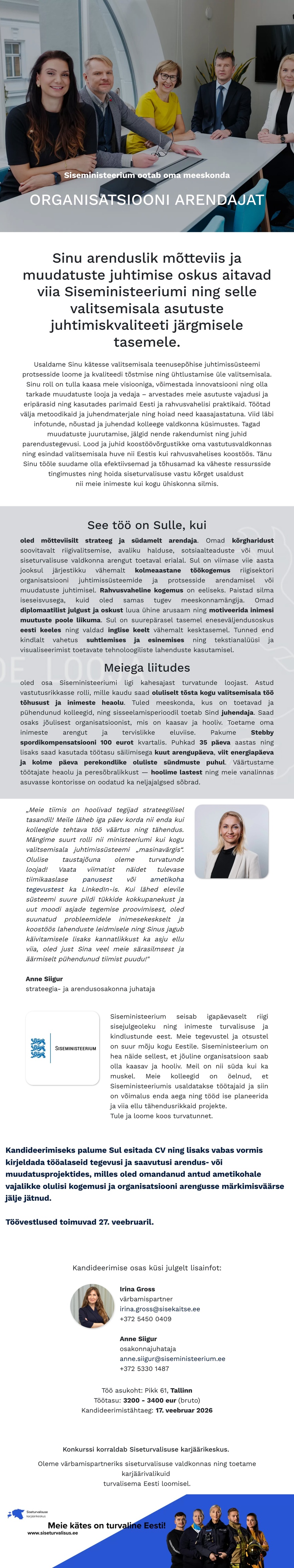 Siseturvalisuse karjäärikeskus Organisatsiooni arendaja