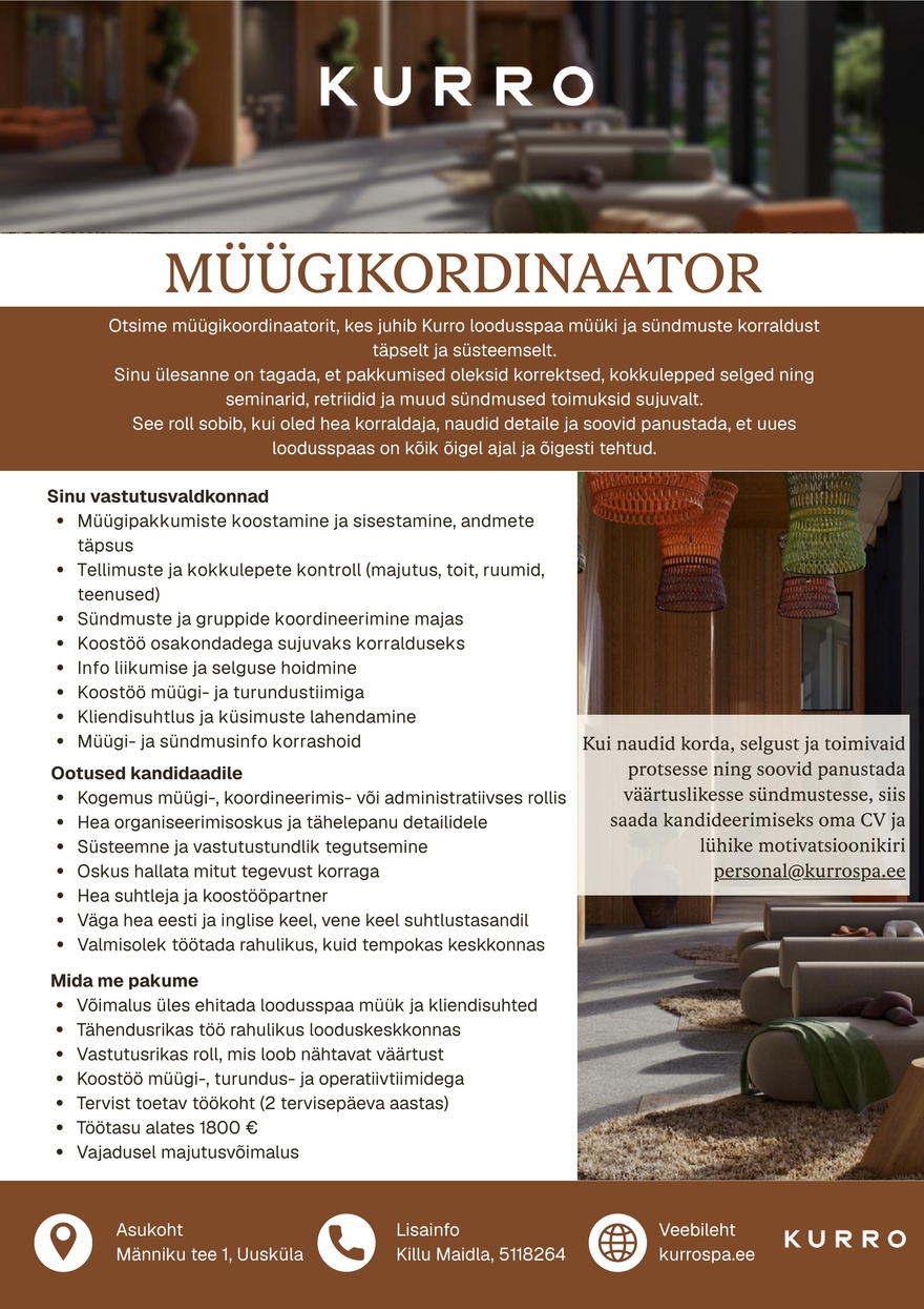 Loodusspaahotell OÜ Müügikoordinaator