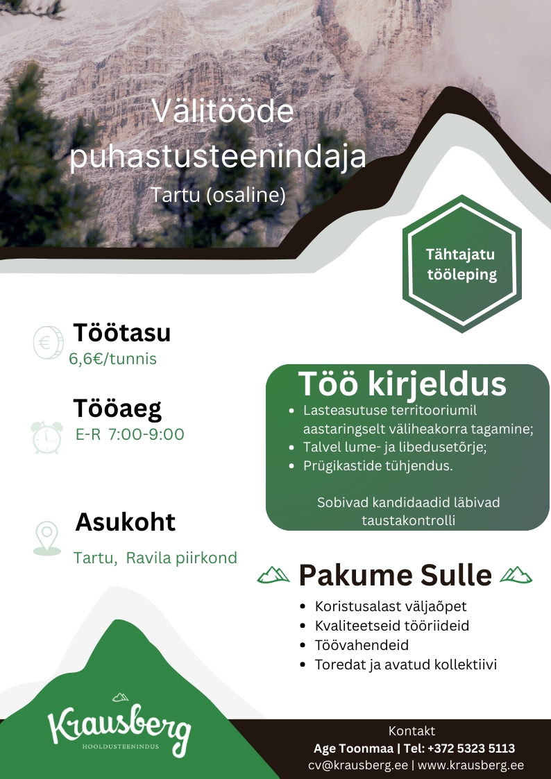 Krausberg Eesti OÜ Välitööde puhastusteenindaja, Tartu (osaline, hommikul)
