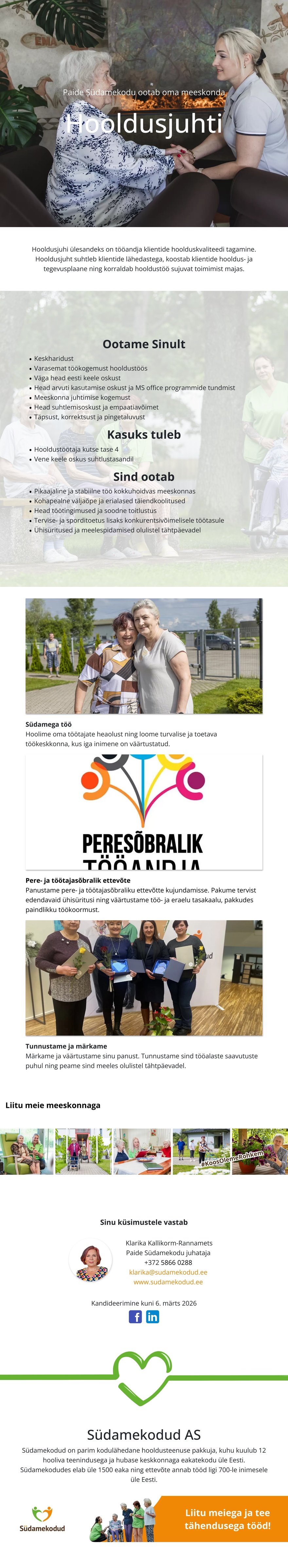 Paide Südamekodu OÜ Hooldusjuht Paide Südamekodusse