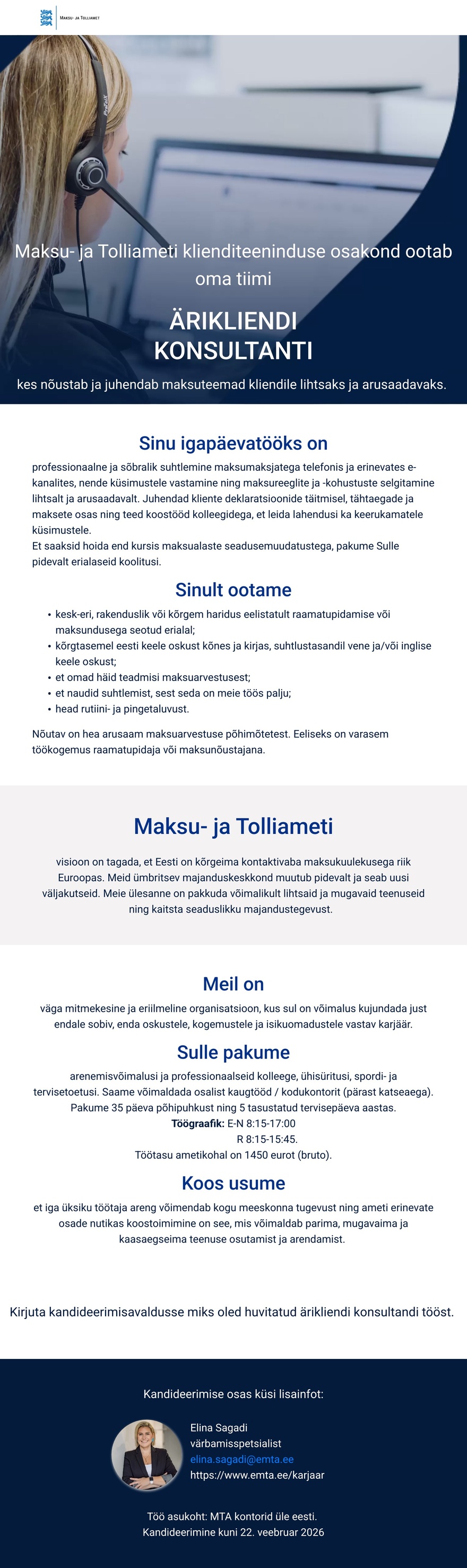 Maksu- ja Tolliamet Ärikliendi konsultant