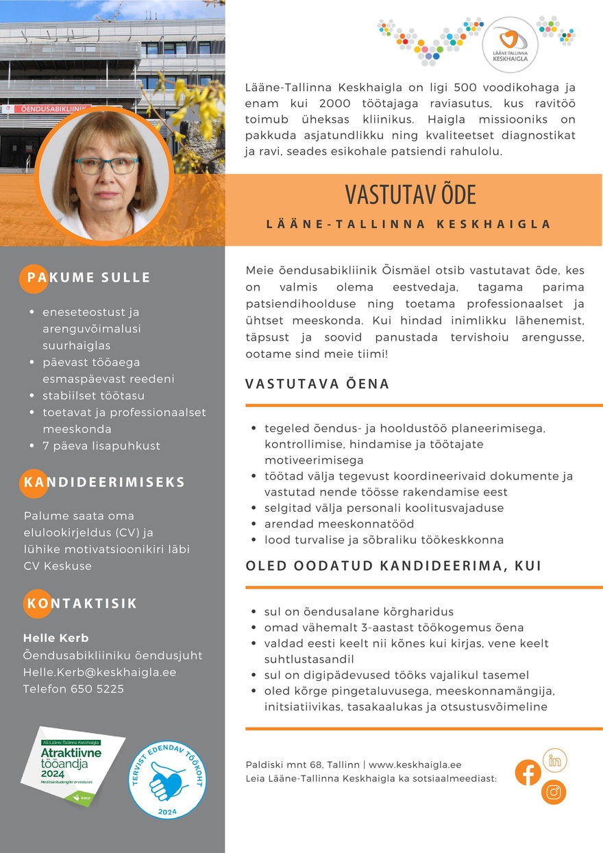 Lääne-Tallinna Keskhaigla Vastutav õde (õendusabikliinik)