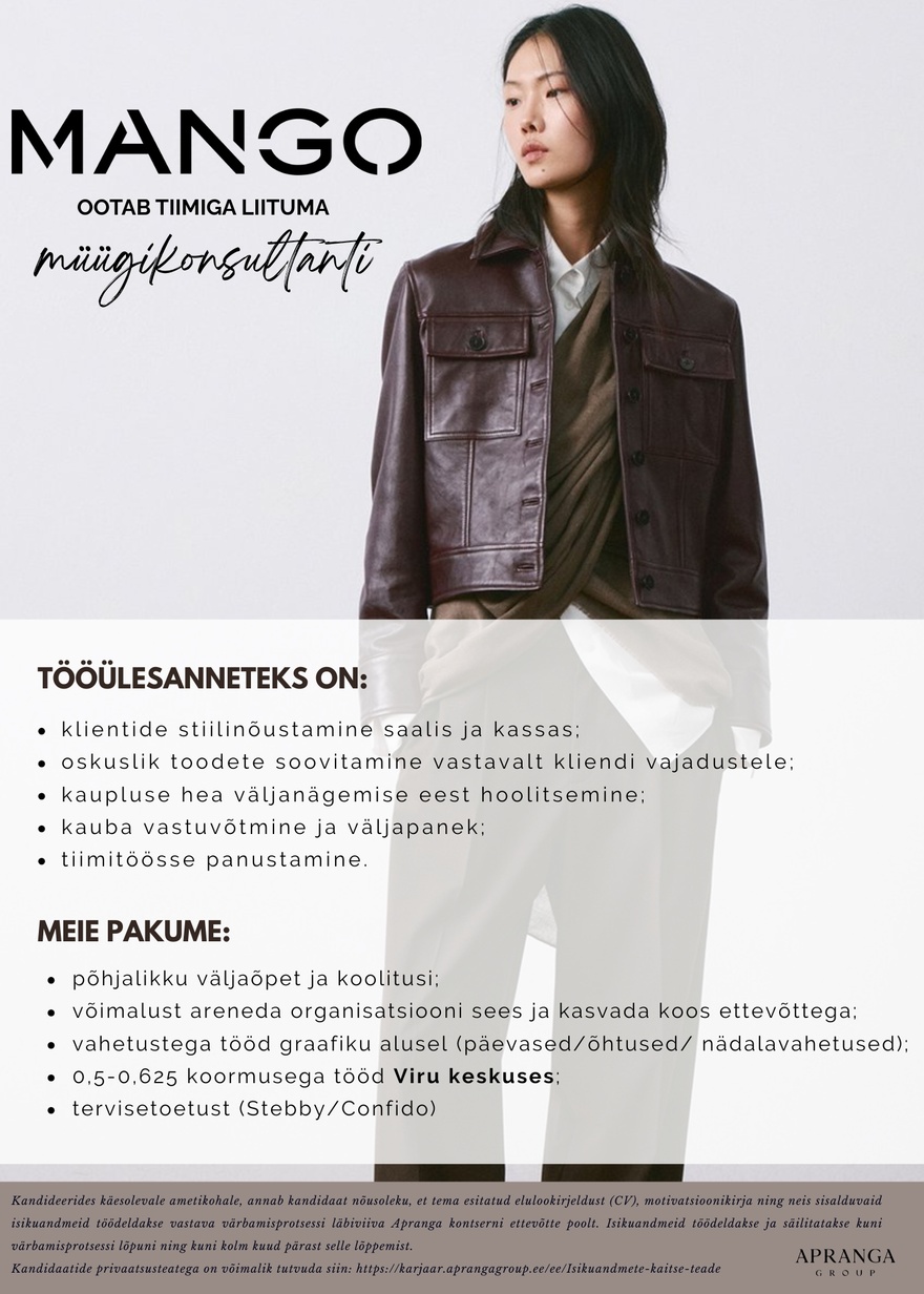 Apranga OÜ MANGO müügikonsultant