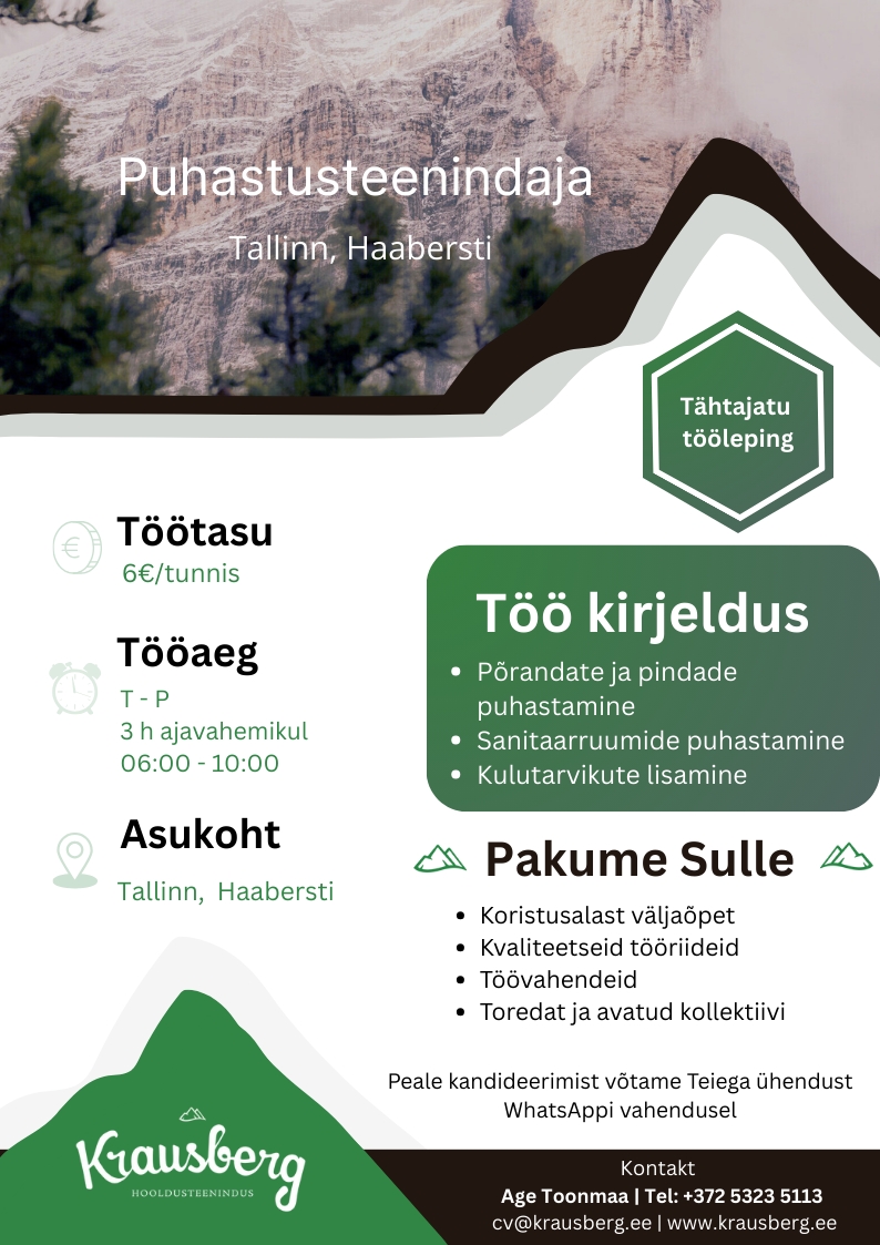 Krausberg Eesti OÜ Puhastusteenindaja, Haabersti (hommikune)