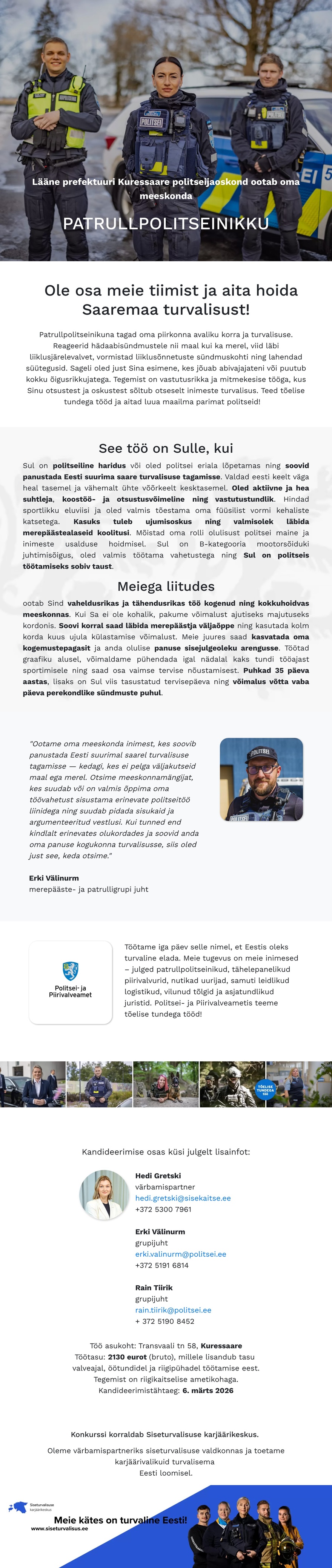 Siseturvalisuse karjäärikeskus Kuressaare merepääste- ja patrulligrupi patrullpolitseinik