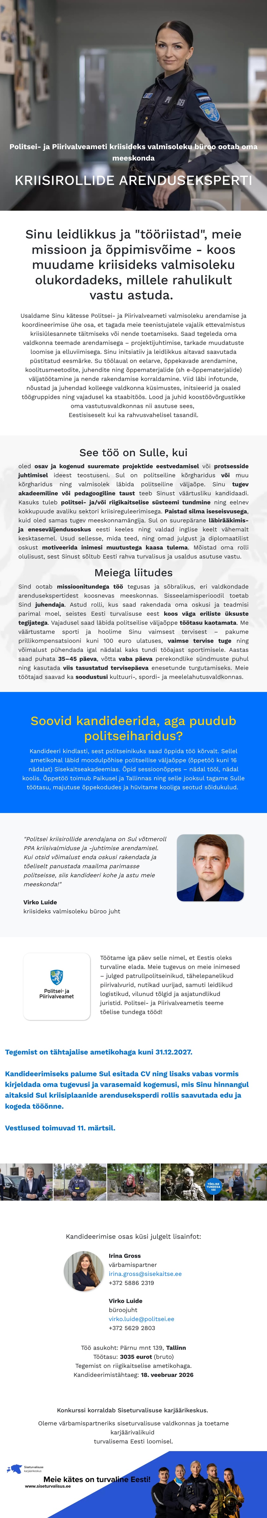 Siseturvalisuse karjäärikeskus Kriisirollide arendusekspert