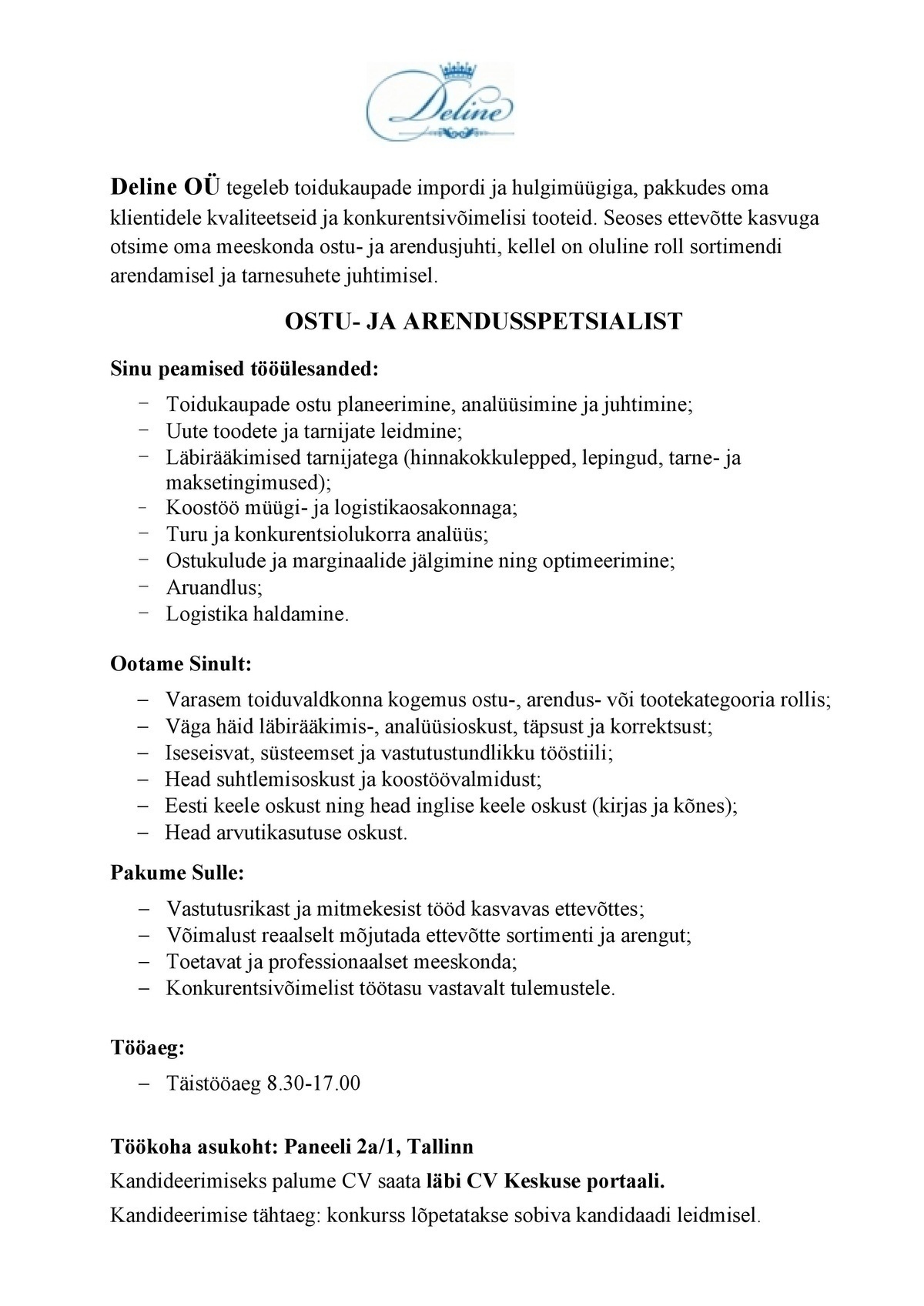 Deline OÜ Ostu- ja arendusspetsialist