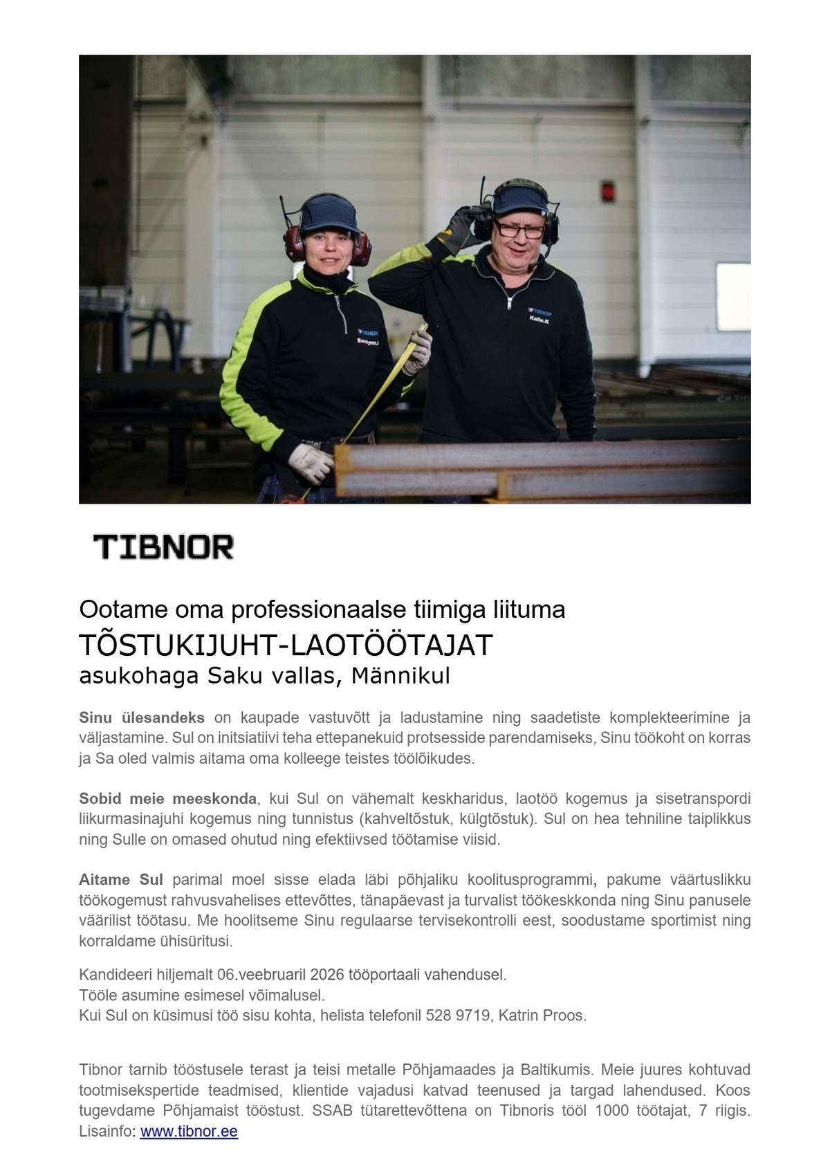 TIBNOR ESTONIA AS Tõstukijuht-laotöötaja