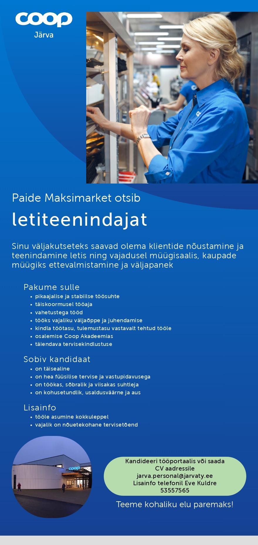 Coop Järva MÜÜJA (teenindusletti) Paide Maksimarket (Coop Järva)