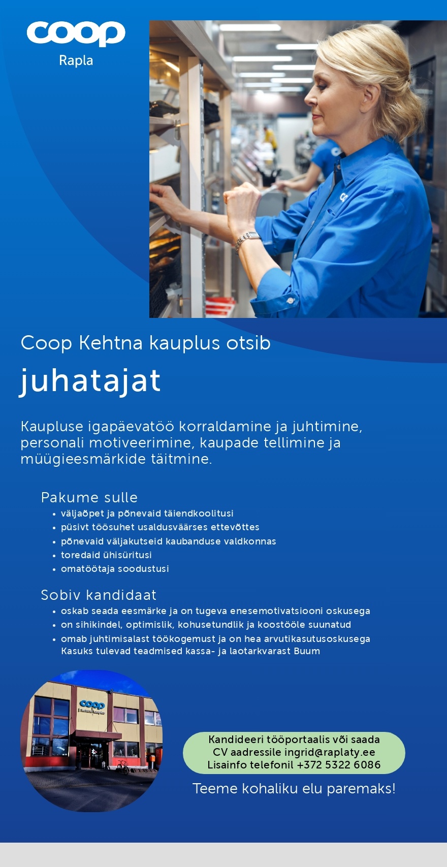 Rapla Tarbijate Ühistu Juhataja Coop Kehtna kaupluses (Coop Rapla)