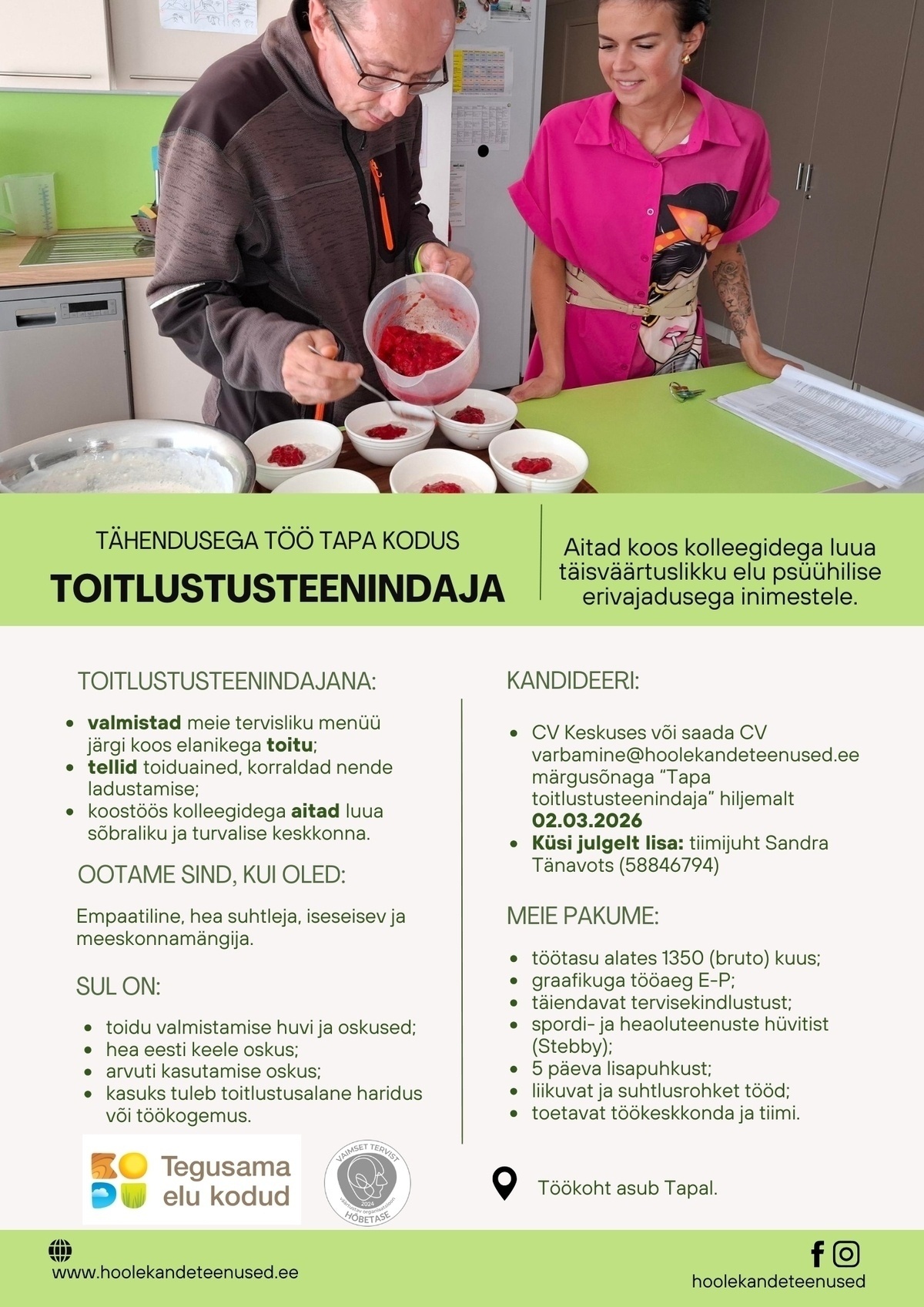 HOOLEKANDETEENUSED AS Tähendusega töö toitlustusteenindajale Tapal